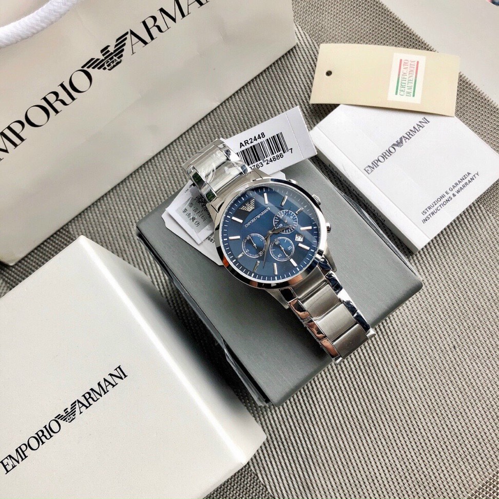 Đồng Hồ Nam Armani AR2448 Mặt Xanh Chronograph Classic Dây Thép Size 42mm