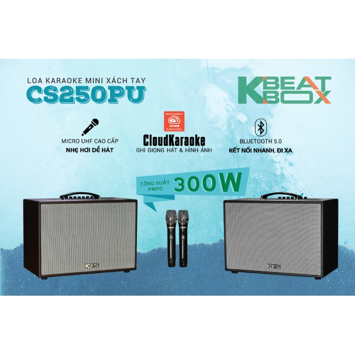 Loa Karaoke mini xách tay ACNOS CS250PU kèm 2 Micro không dây Võ Nhôm UHF