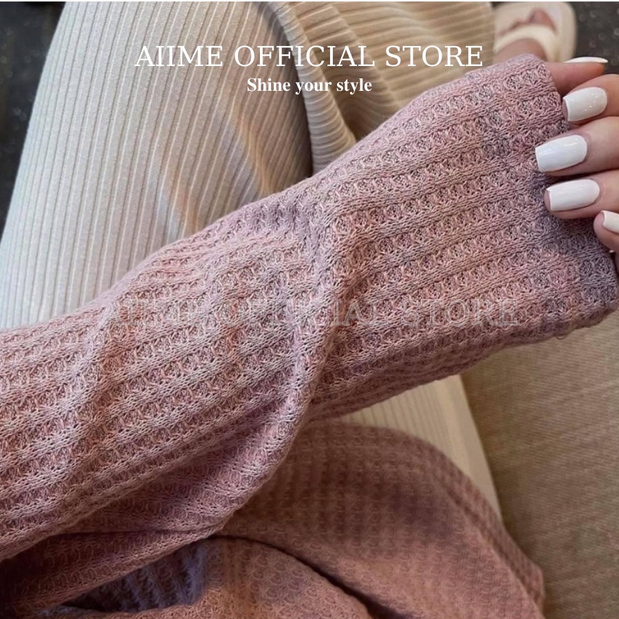 Áo len nữ chất xốp/Áo len tay dài dáng rộng oversize phong cách Hàn