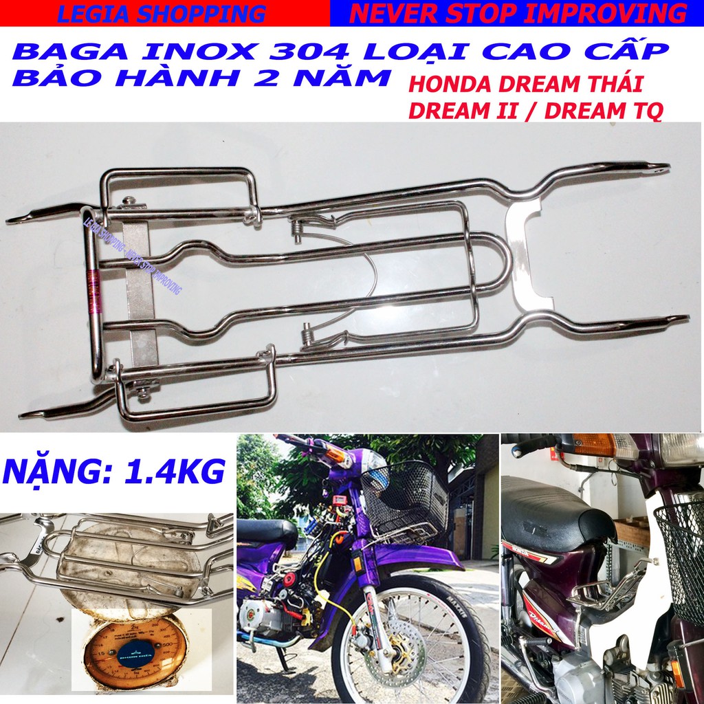 1 CÁI BAGA LONG PHỤNG INOX 304 GẮN HONDA DREAM II / DREAM THÁI / DREAM TQ