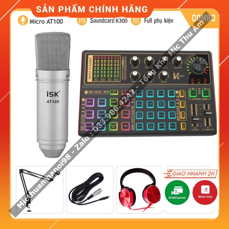 Bộ Mic Hát Livestream Sound Card K300 &amp; Mic ISK AT100 . Âm Thanh Cực Hay , Dễ Dàng Lắp Đặt . Bảo Hành 12 Tháng