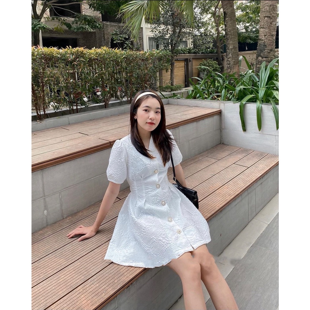 Váy gấm hở lưng trẻ trung, đầm nữ dáng chữ a cutout lưng xòe xinh