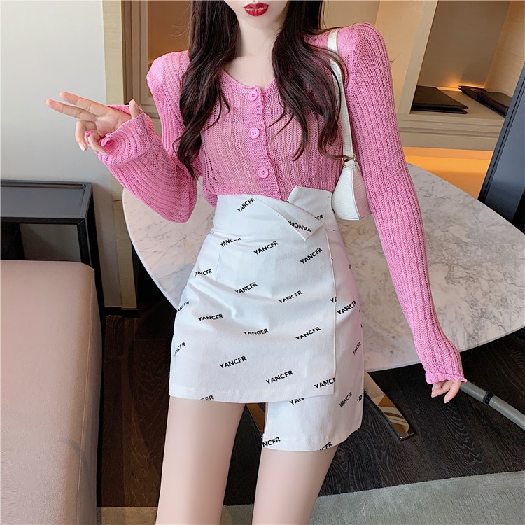 Chân váy eo cao in họa tiết chữ kiểu Hàn Quốc sành điệu cho nữ | BigBuy360 - bigbuy360.vn