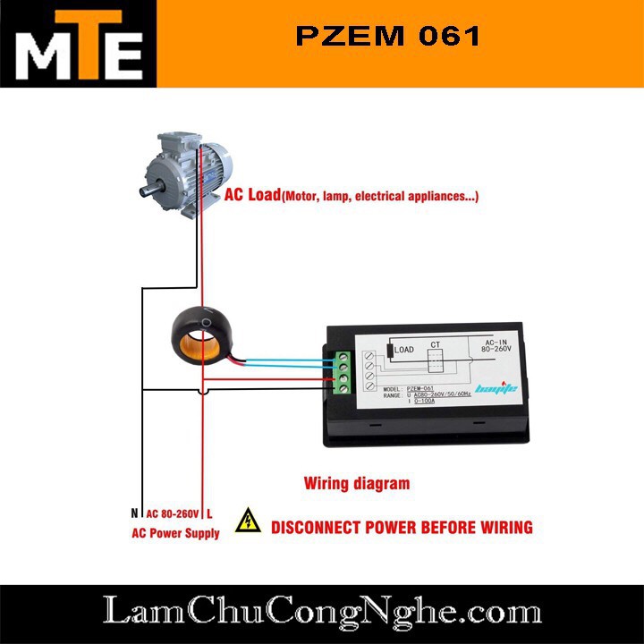 Công tơ điện tử PZEM-061 AC 220v 100A Đo điện áp , dòng điện, công suất thiết bị