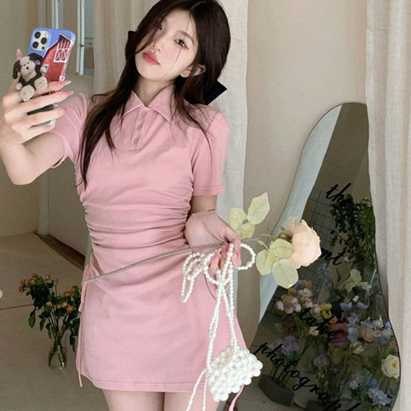 Đầm IELGY tay ngắn có dây rút eo thời trang cho nữ