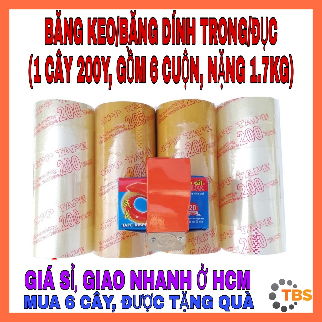 [GIÁ SỈ, GIAO NHANH, FREESHIP 70K, HOÀN XU XTRA] BĂNG KEO TRONG, ĐỤC 200 YARD, GỒM 6 CUỘN, NẶNG 1.7KG