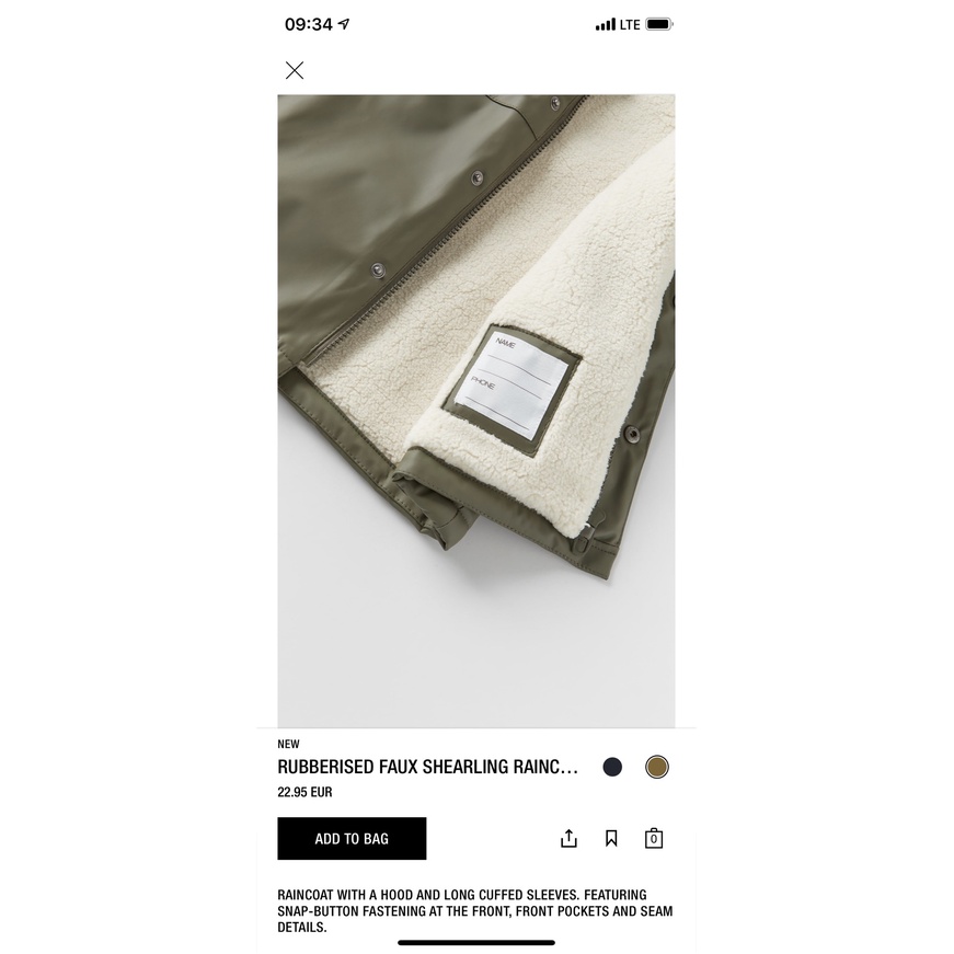 Aó phao zara lót lông cừu cho bé trai 2 màu rêu, than