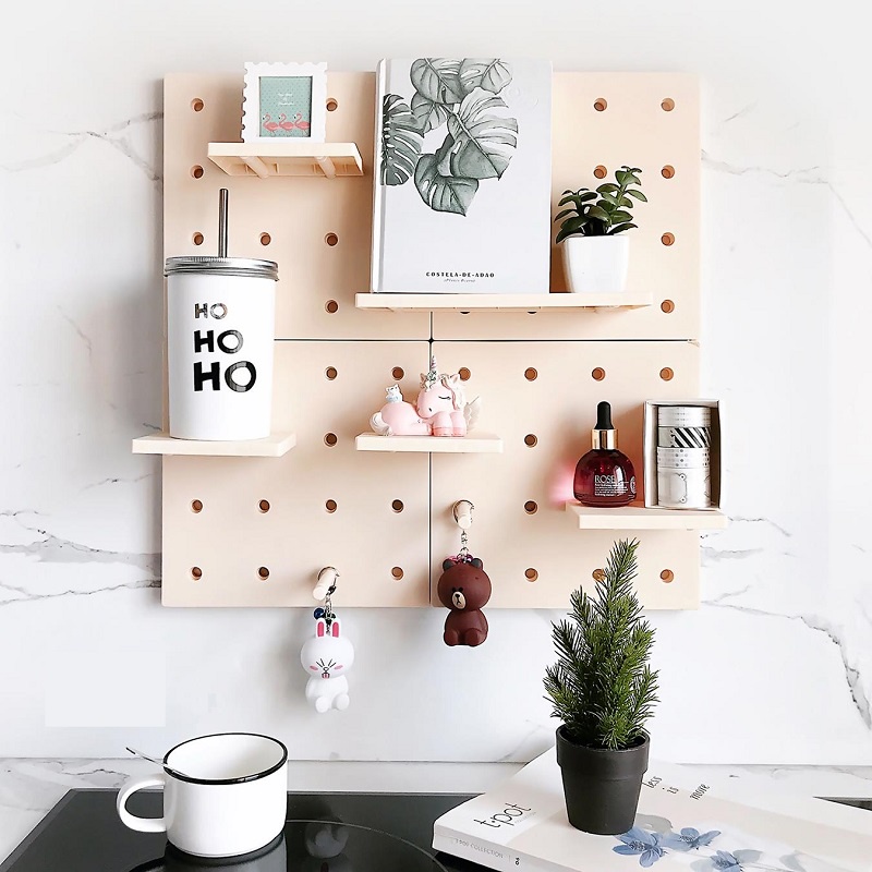 Giá kệ dán tường Pegboard đục lỗ trang trí cao cấp, kệ để trang trí Wall Hanger Rack 101174