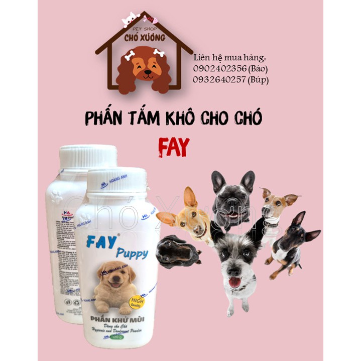 Phấn thơm phấn tắm khô cho chó con và chó trưởng thành Fay Puppy khử mùi sạch da lông 120g 250g