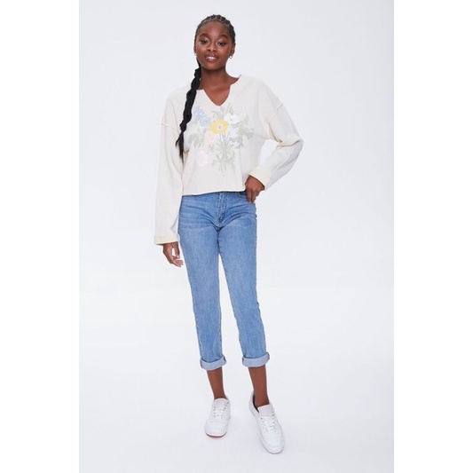 Áo tay dài Floral Graphic Split-Neck Pullover F21 XK
