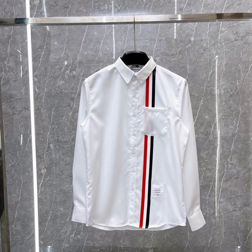 Áo Sơ Mi Nam Thom Browne . Áo Sơ Mi Thom Trắng Thêu Bắp Tay  Họa Tiết Chất Cotton Gai Cao Cấp DT Fashion Menwear