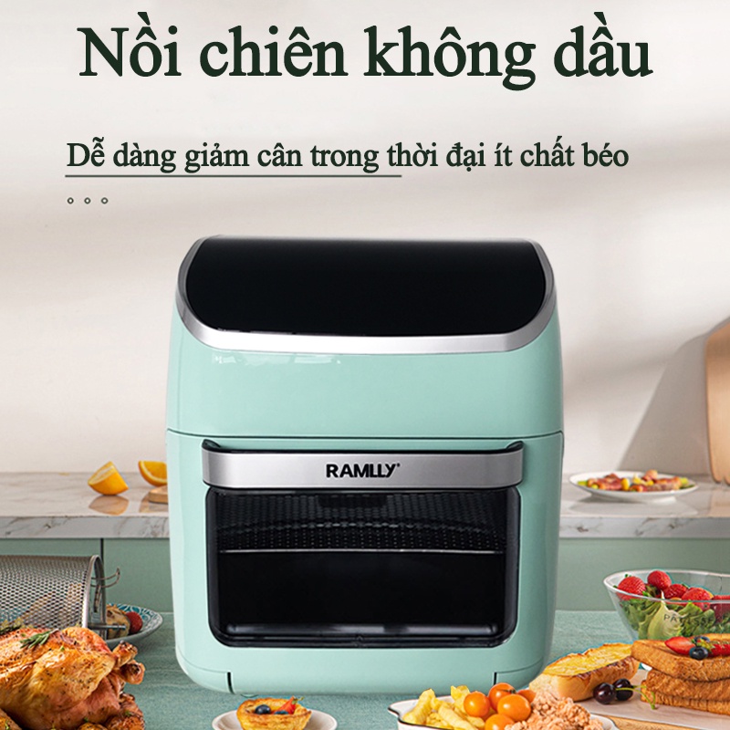 YA22 Nồi chiên không dầu RAMLLY dung tích 12 lít tặng trọn bộ phụ kiện lồng nướng nồi nướng điện màn cảm ứng