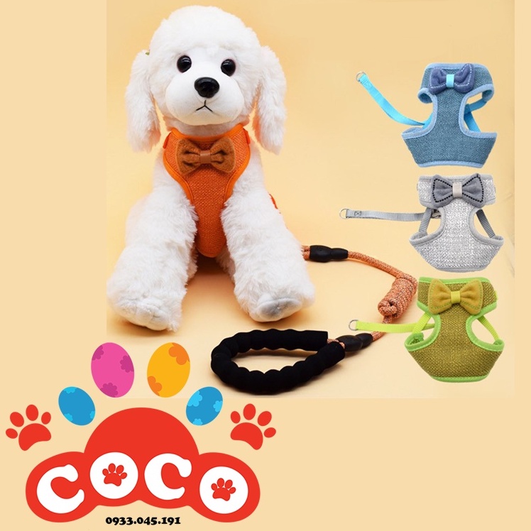 Dây dắt yếm body có nơ/Áo yếm kèm dây dắt có nơ dành cho chó mèo