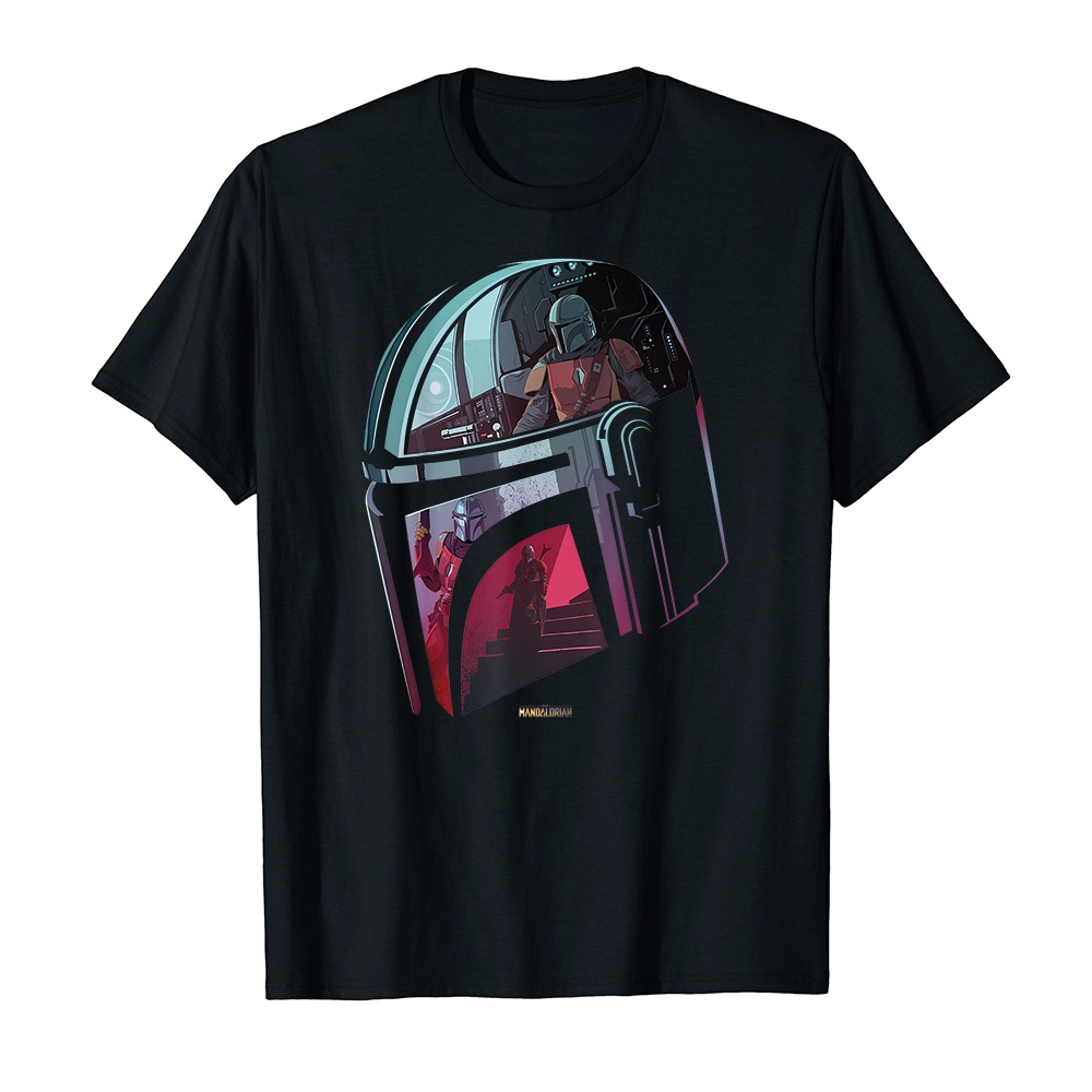 Áo thun cotton unisex HTFashion in hình Star Wars The Mandalorian Helmet Scene Fill-9003
