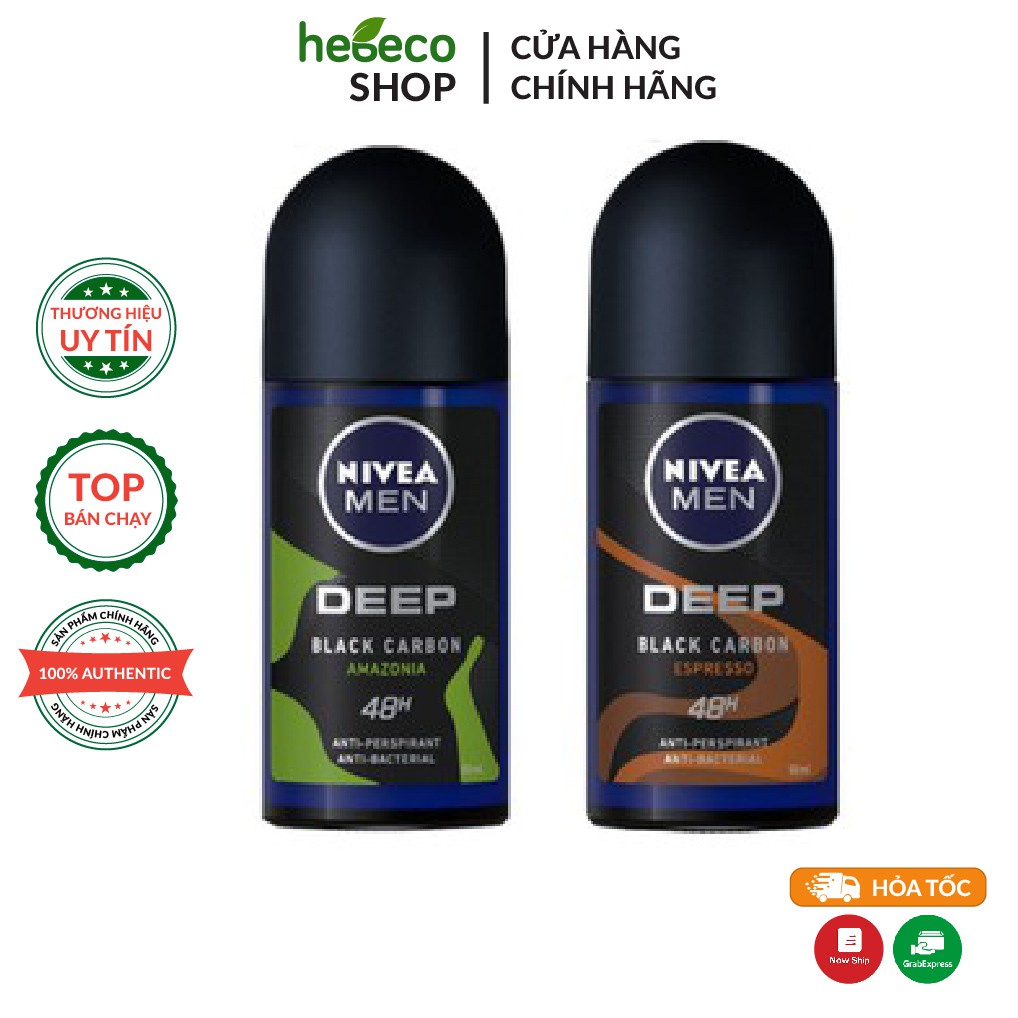 Lăn ngăn mùi thơm mát suốt ngày dài dành cho Nam NiveaMen Deep Black Carbon 50ml - Hàng Chính Hãng