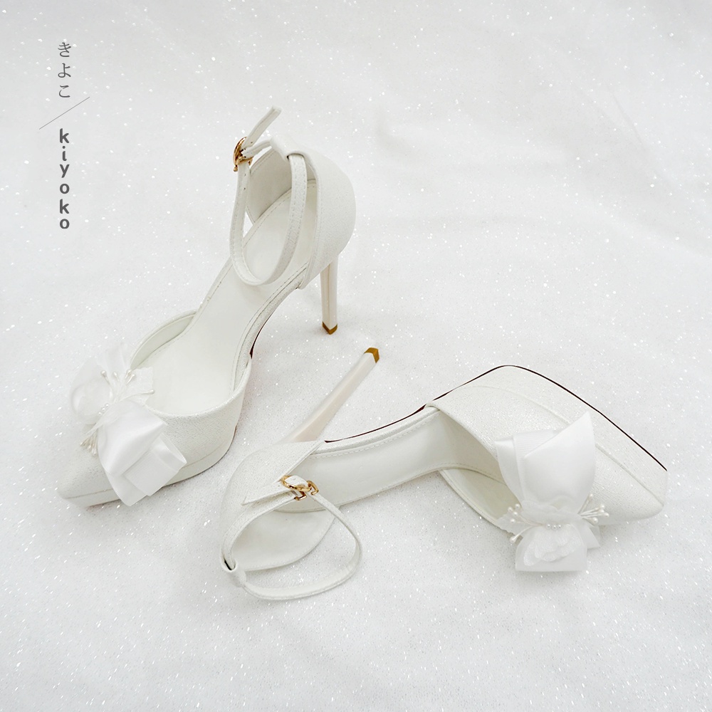 Giày cưới Kiyoko GÓT ĐÚP siêu chắc chân đính nơ satin | cao 12cm