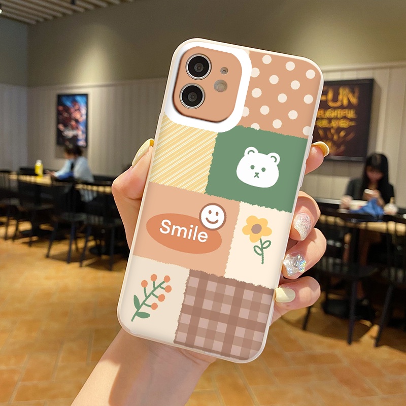 Ốp iphone - Ốp lưng iphone cạnh vuông viền camera Caro gấu dành cho ip 6 đến 14promax - ng008