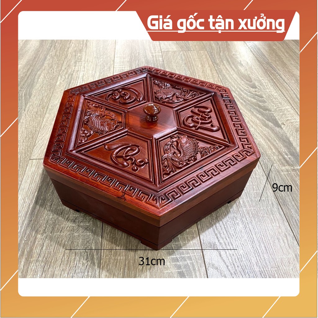 Hộp Mứt Tết Phúc Lộc Thọ - Gỗ Hương Cao Cấp