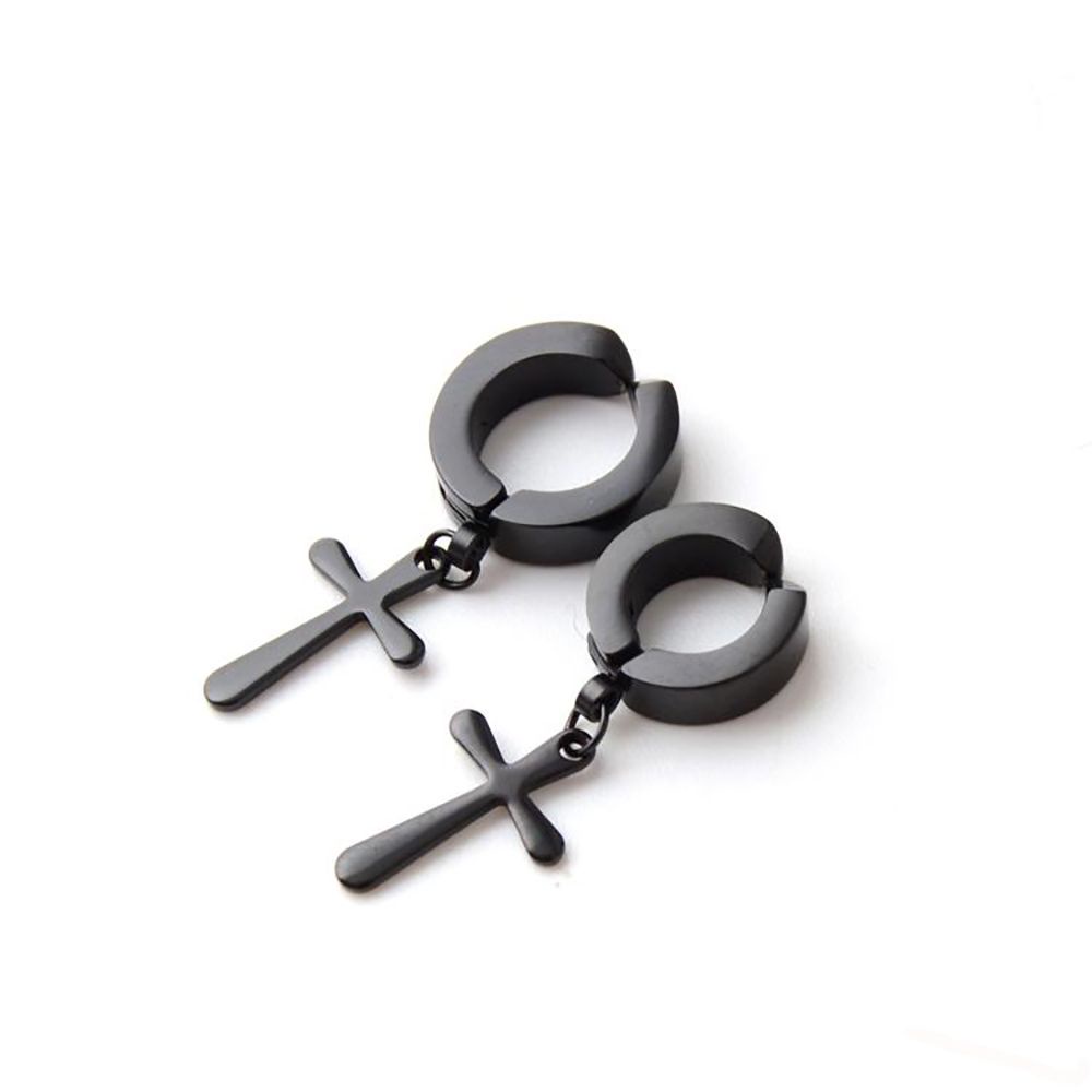 Khuyên kẹp vành tai bằng thép không gỉ hình chữ thập phong cách gothic thời trang cho nam và nữ