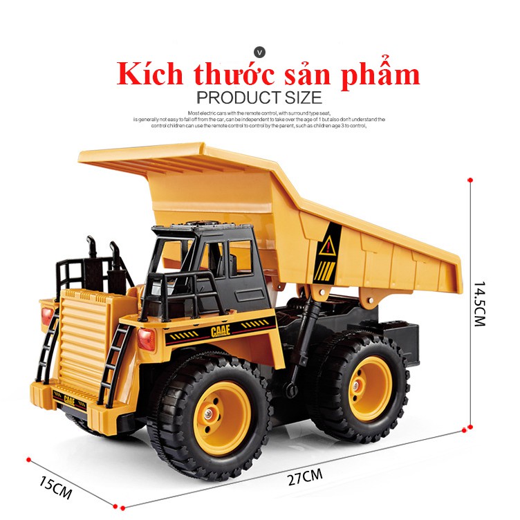 Xe khai mỏ, xe ben điều khiển từ xa, nâng hạ thùng kèm phát nhạc, có còi xe tần số 2.4G kích thước lớn tỷ lệ 1:22