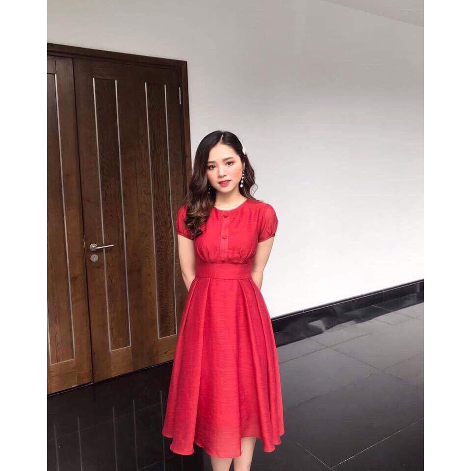 Đầm Nữ Xòe Xếp Ly Đính Nút Bọc Siêu Dễ Thương Thời Trang Orange | BigBuy360 - bigbuy360.vn