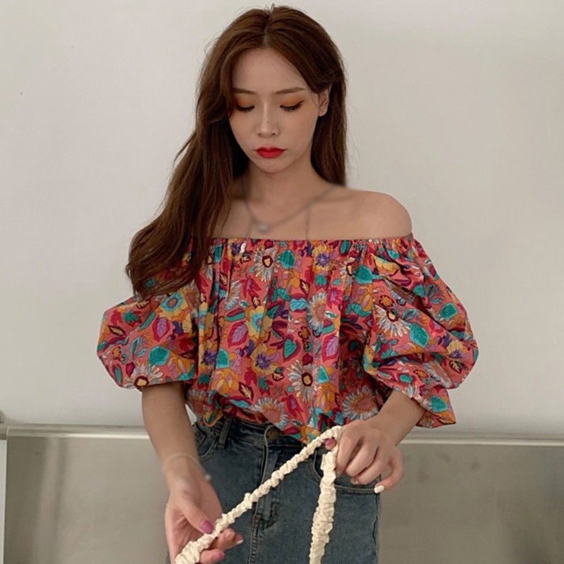 Áo Kiểu Chất Chiffon Tay Ngắn Hoạ Tiết Hoa Thiết Kế Thanh Lịch | BigBuy360 - bigbuy360.vn