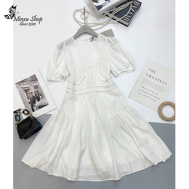 Váy công chúa nữ, đầm vải tơ lụa mát lịm dáng xòe dự tiệc, đi chơi, đi học thanh lịch nhẹ nhàng Minxu Shop VAY06