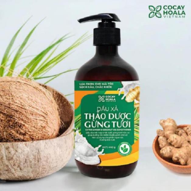 COMBO DẦU GỘI XẢ THẢO DƯỢC GỪNG DỪA HỮU CƠ CỎ CÂY HOA LÁ (440ml/chai) tặng kèm 1 bộ mini cùng loại (90g/lọ) | BigBuy360 - bigbuy360.vn