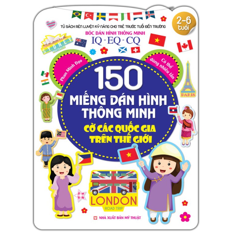Sách - Bóc dán hình thông minh IQ-EQ-CQ 150 miếng dán hình thông minh - Cờ các quốc gia trên thế giới
