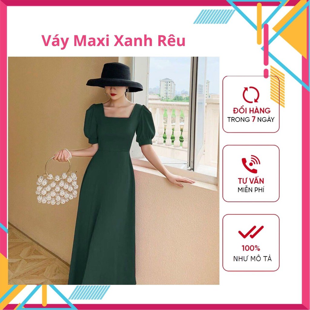 Váy Maxi Đi Biển Xòe Dài Cổ Vuông Tay Phồng Xanh Rêu - Đầm Maxi Du Lịch - Maxi Dress Dạ Hội Siêu Đẹp Siêu Sang | BigBuy360 - bigbuy360.vn
