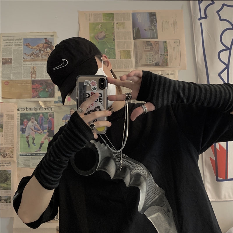 Găng tay nửa ngón Yamamoto màu tối 225600 chống nắng phong cách Harajuku dễ phối đồ cho nam nữ