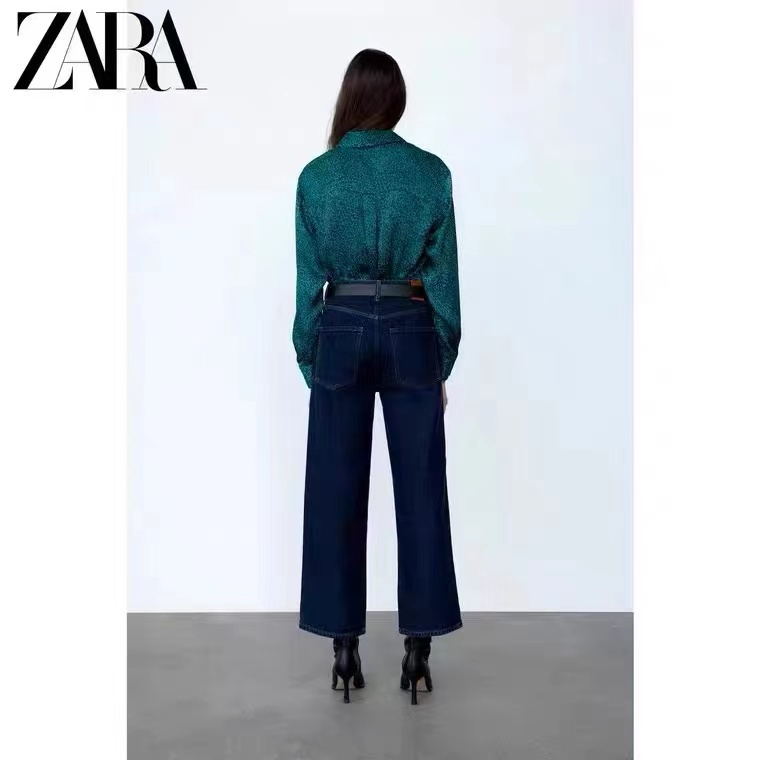 Zara Áo Sơ Mi Tay Dài Vải Lụa satin In Họa Tiết Thời Trang Thu Đông Cho Nữ