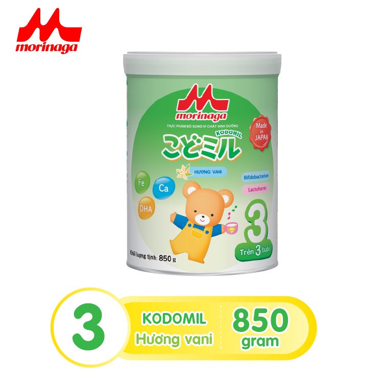 [Clearance sale- sl có hạn] Sữa Morinaga số 3 Kodomil lon lớn 850g Hương Vani/ dâu date T10.2021