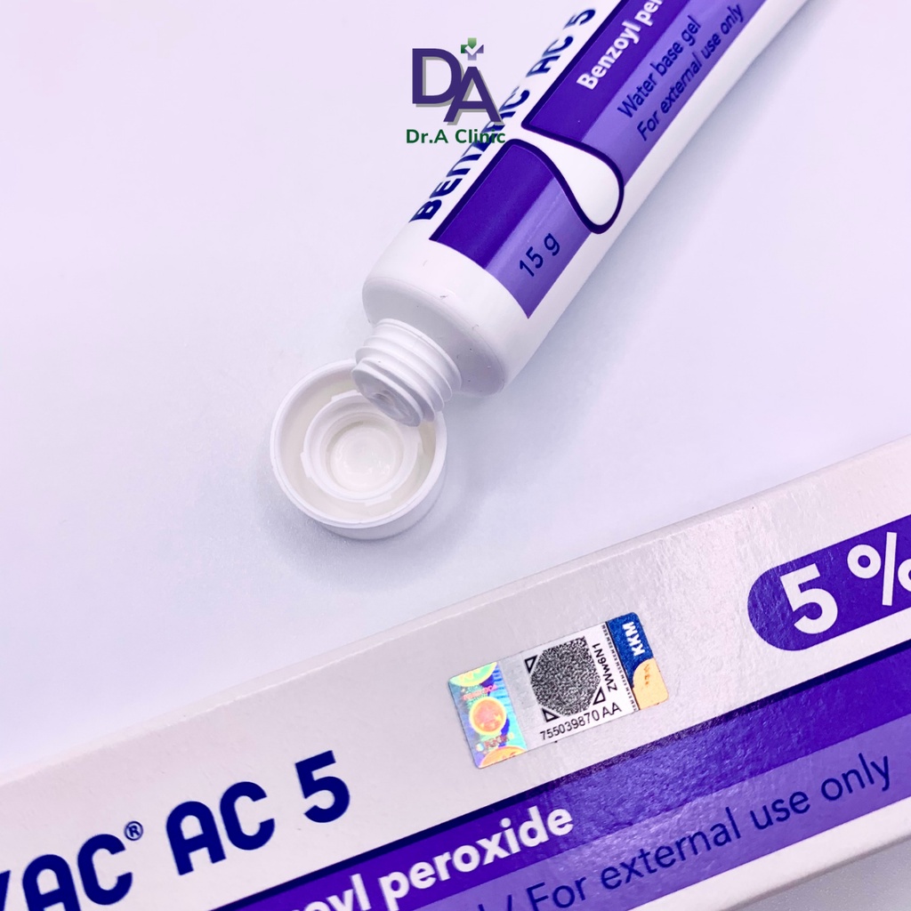 Chấm Mụn Benzac AC 5% Dr.A Clinic chứa benzoyl peroxide bpo giảm mụn viêm sưng nhanh gọn