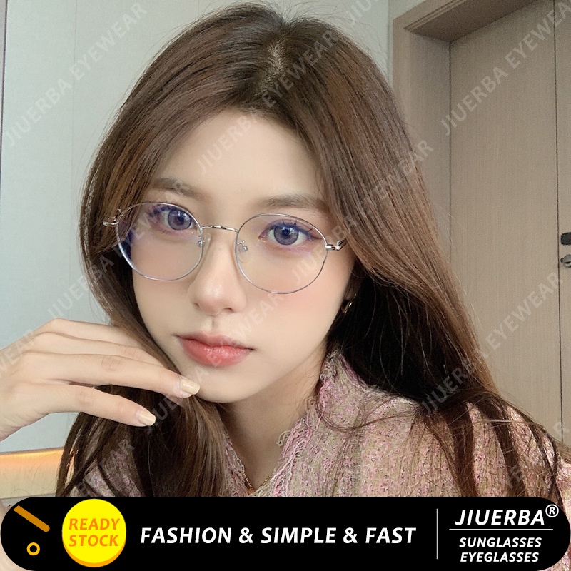 (JIUERBA) Mắt Kính Gọng Tròn Thời Trang Cổ Điển Gọng Kim Loại Ánh Sáng Xanh Lam