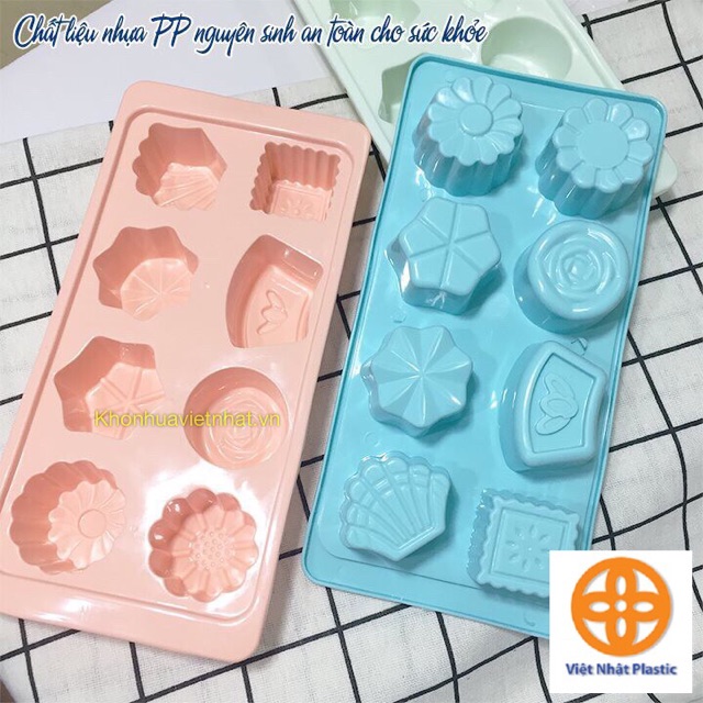 SET 3 Khay đá, khuôn thạch 8 viên Việt Nhật nhựa dẻo làm thạch rau câu, chè khúc bạch, khay chia ăn dặm cho bé (MS 6921)