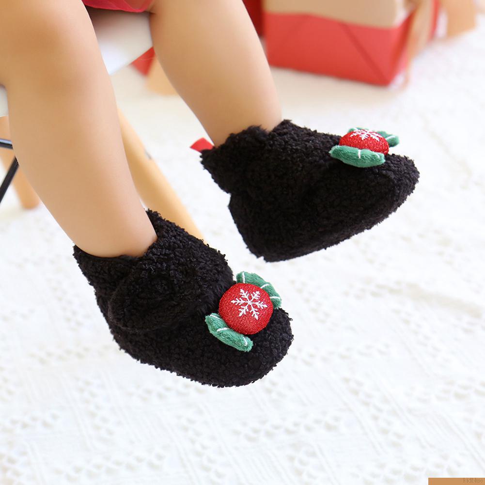 Đôi giày bốt lót lông họa tiết giáng sinh cho bé 0-18 tháng tuổi độc đáo