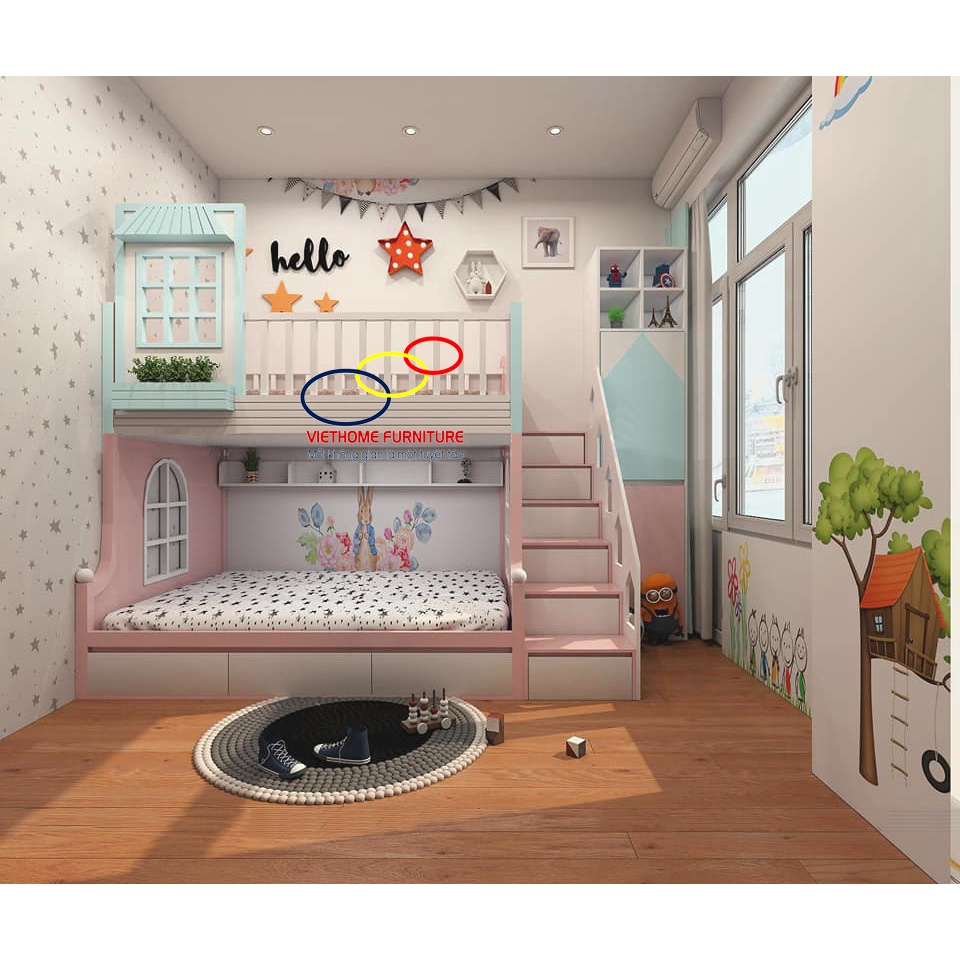 Mẫu giường tầng ngôi nhà đẹp nhất Việt nam cho bé - Nội thất Viethome bảo hành 6 năm