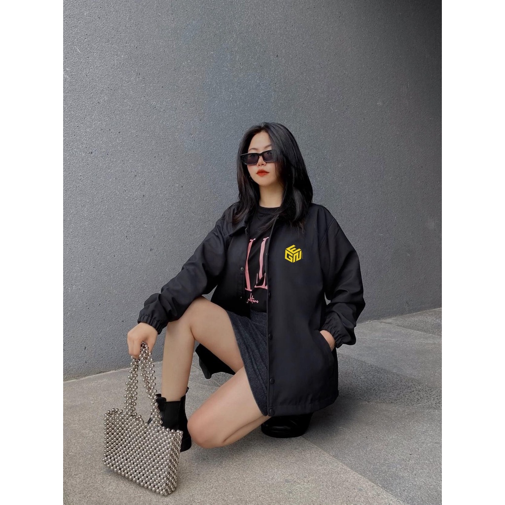 Áo khoác dù jacket ullzang unisex 2 lớp GENIUS- Áo khoác gió 2 màu WHITE - YELLOW có form rộng XL - GENIUS.CLO