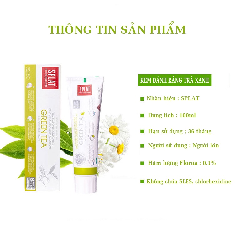 Kem Đánh Răng SPLAT Trà Xanh [Nhập Khẩu Nga] Chiết Xuất Hoạt Tính Từ Trà Xanh Chống Hôi Miệng Hiệu Quả 100ml