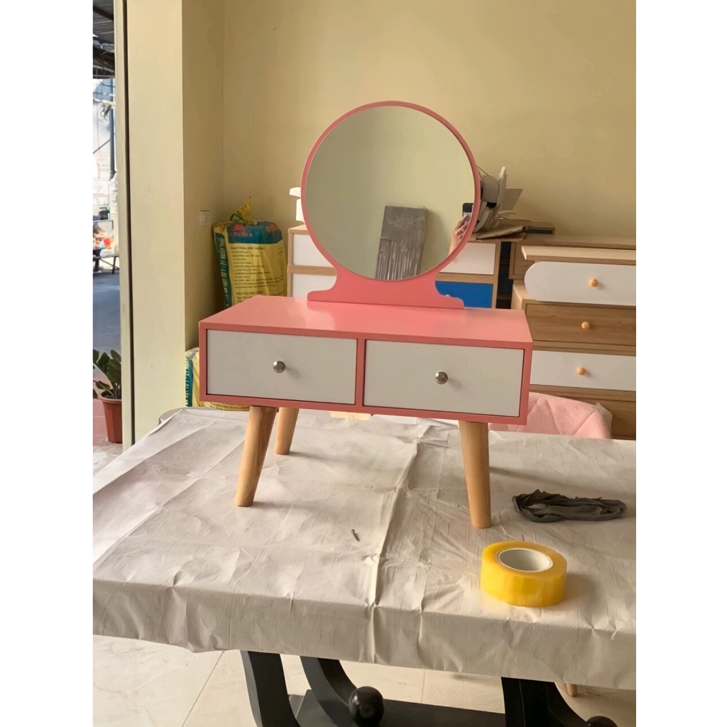 Bàn Trang Điểm Mini Ngồi Bệt Kèm Gương - Nội Thất 3A Cao Cấp Phong Cách Hàn Quốc