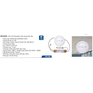 Đèn LED Downlight Chiếu Sáng Khẩn Cấp Nanoco - NDLE036