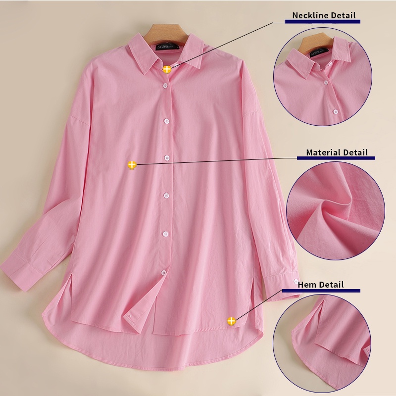 Áo sơ mi ZANZEA dài tay form rộng xẻ tà phong cách đường phố thời trang