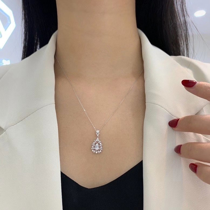 vòng cổ Mặt Hình Giọt Nước Pt950 Platinum Diamond Necklace For Women Qua-1