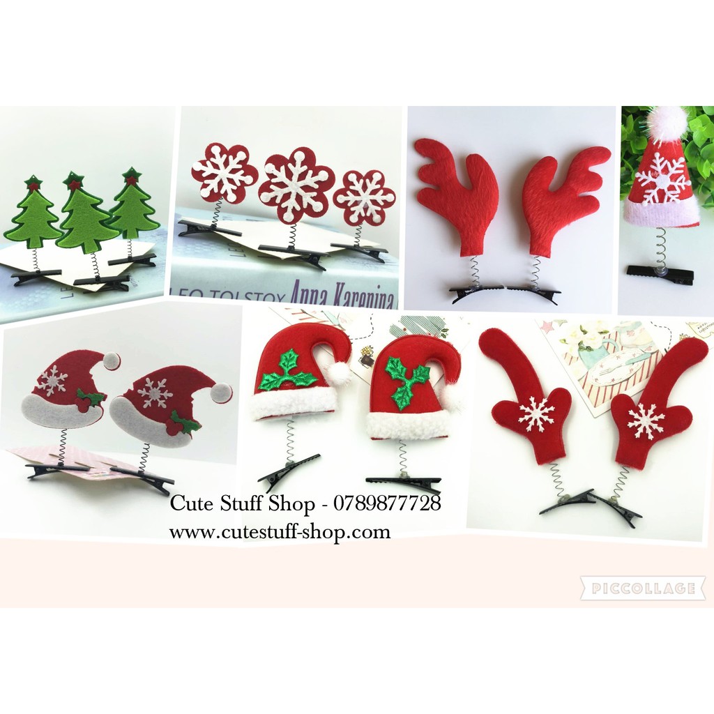 2 Kẹp tóc giáng sinh người tuyết ông già noel sừng tuần lộc hoa tuyết cây thông