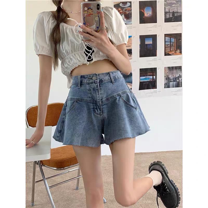 Quần Váy Jean PINKSTORE29, Dáng Ngắn Xòe Lưng Cao 2 Túi Q066