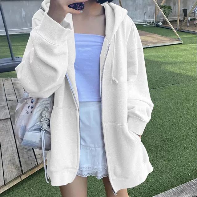 Áo khoác cardigan dày dáng rộng màu xám có nón phong cách Hàn Quốc mới cho nữ