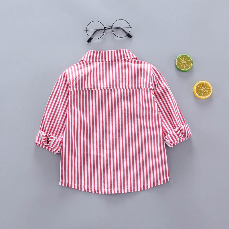 Áo Sơ Mi cotton Tay Dài Kẻ Sọc In Họa Tiết Hoạt Hình Dễ Thương Phong Cách Hàn Quốc Cho Bé Trai 0-5 Tuổi