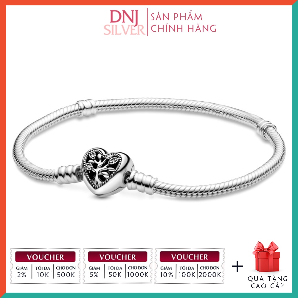 Vòng tay bạc 925 cao cấp - Mẫu vòng Family Tree Heart Clasp Snake Chain, có thể mix thêm hạt charm vào vòng theo ý thích