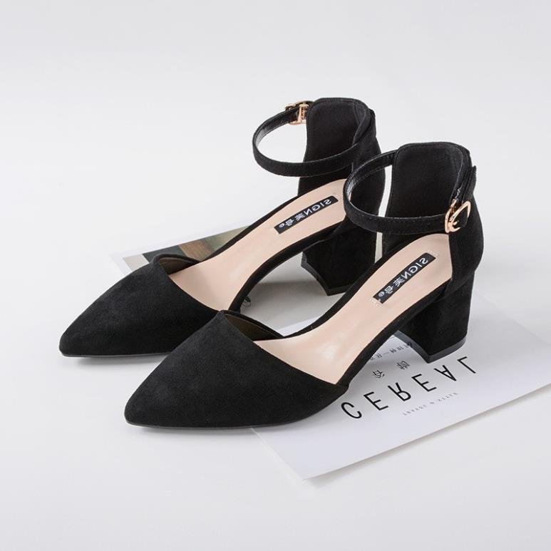 Giày cao gót, gót vuông 6cm, quai hậu da lộn xịn. Giày công sở da mềm, lót siêu êm. Giầy cao gót nữ. 🎏